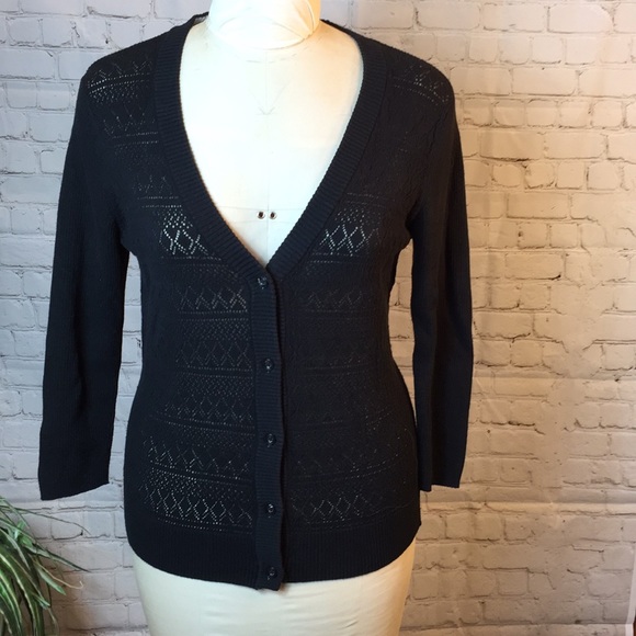 Van Heusen Black Cardigan Sweater Diamond Stitch Front Large - Picture 1 of 4